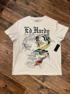 Ed Hardy Men's Japanese Dragon Graphic Short Sleeve T-Shirt Deadstock